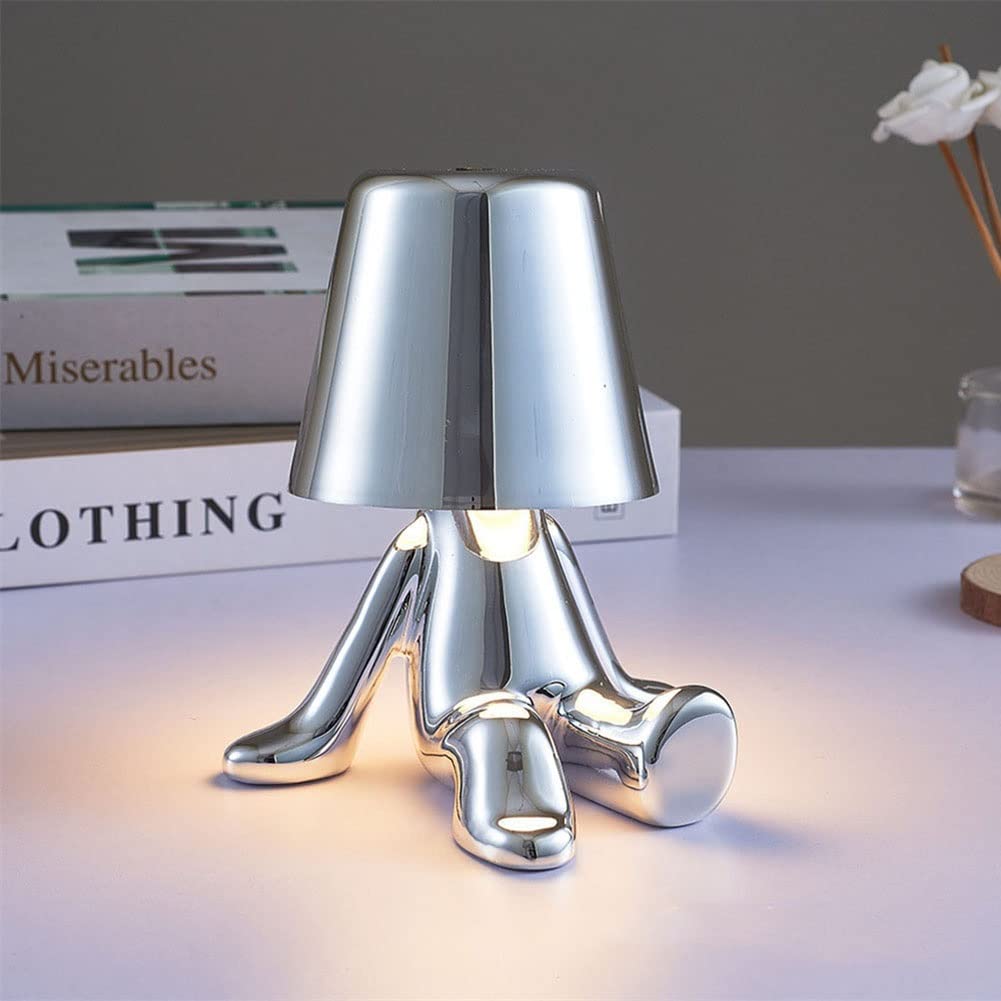 Little Golden Man Table Lamp Touch Switch LED Night Light Coffee Shop Bar Bedroom Decor Reading Lamp Children's Day Gift (Color : D, Size : Silver)