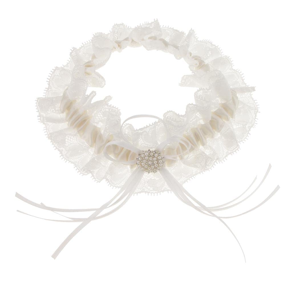 Qianly Braut Strumpfband Hochzeit Strumpfband Brautgürtel Spitzenband Hochzeitsaccessoire in Satinoptik mit Zarter Spitzenborte Und Bandknoten für
