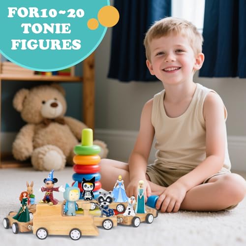 Image of Miniature Train for Tonies Stories Figures Organizer Storage Shelf, Wooden Magnetic Holder for Tonies Characters for Children, Display Collection 10~15 Characters, Funny Little Car