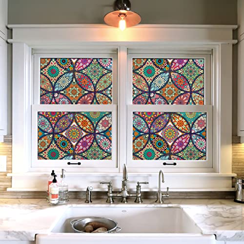 Jiffdiff Window Privacy Film Frosted Glass Window Film Stain Glass Window Stickers Boho Decorative Film Rainbow Non-Adhesive Static Cling Window Tinting Film For Home Bathroom #TOP3