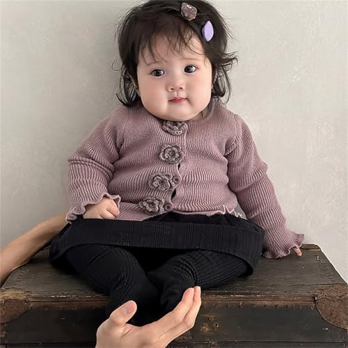 Girls Toddler Knit Cardigan Sweater Long Sleeve Flower Button Down Cardigan Featuring Ruffled Cuffs Fall Clothes2