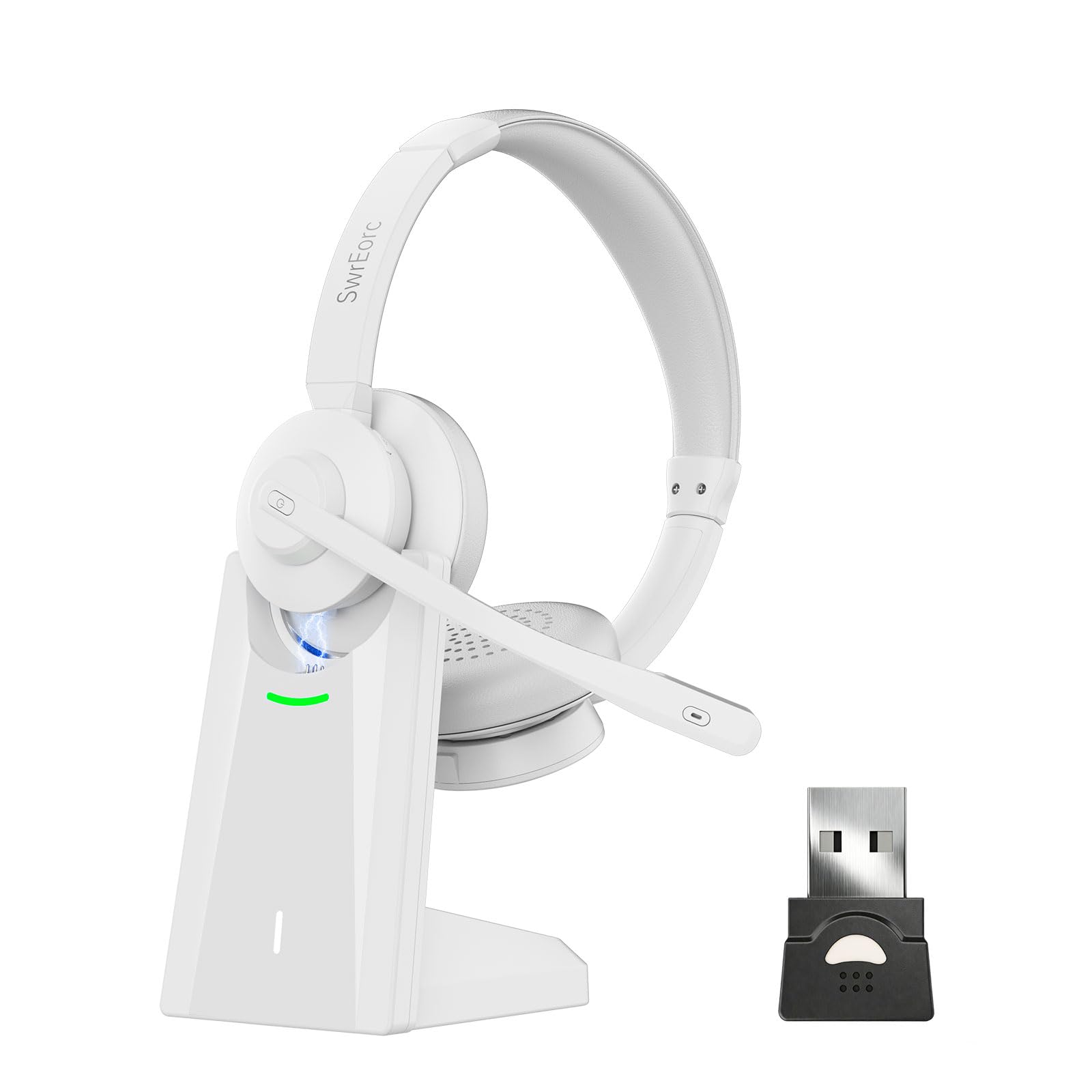 Bluetooth Headset, Wireless Headset with Mic for Work, Advanced AI Noise Cancelling Microphone (Clear Calls & Mic Mute), Bluetooth 5.3, USB Dongle, Headphones with Mic, for PC/Zoom(White)-image-32