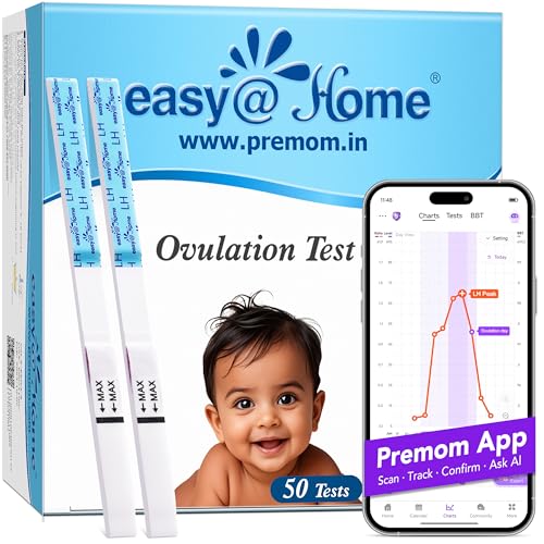 Image of Easy@Home Ovulation Test Strips: 50 LH Kit for Women to Track Fertility - Get Precise LH Detection in 5 Mins - Easy Home Testing with Ovulation Predictor Premom App Support