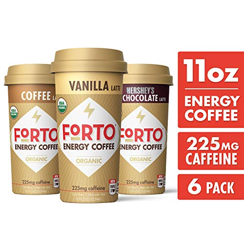 FORTO Energy Coffee â€“ 225Mg Caffeine, Variety Pack With Chocolate, Vanilla & Coffee Latte, Delicious & Organic Energy, Ready-To-Drink 11 Fl Oz, Pack Of 6, 11 Fl Oz