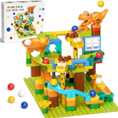 Marble Run for Kids Ages 4-8 145 PCS Dinosaur Giraffe Building Blocks with 10 Marbles Slide Dino Smooth Edges Design Works with Large Brick Toys STEM Track Toys Creative Gift for Boys Girls - Image 7
