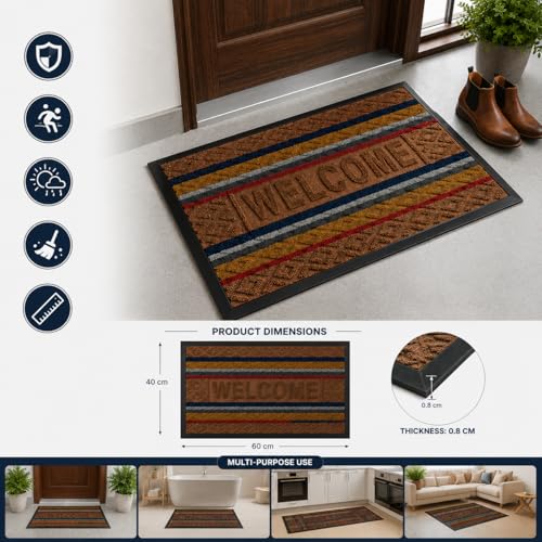 Image of DecorTwist PVC Door Mat 60x40 cm | Heavy Duty Indoor Outdoor Entrance Mat | Anti-Slip Rubber Back | Waterproof Dust & Dirt (Style 2 [ Dark Coffee /Chocolate Pattern ], PVC Door Mat 60*40 cm, Pack of 2)