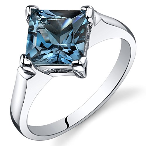 Peora London Blue Topaz Engagement Ring Sterling Silver 2.00 Carats Size 7