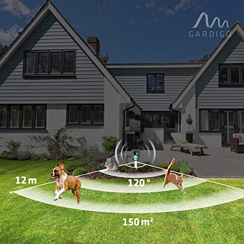 Gardigo Tiervertreiber Ultraschall Solar - 2er Set | Marderabwehr, Katzenschreck mit Blitzlicht | Multifrequenz Gerät, 5 Modi, Gesamtfläche ca. 75m² (ca. 9 m, 110°) | Batterien & USB-Ladekabel