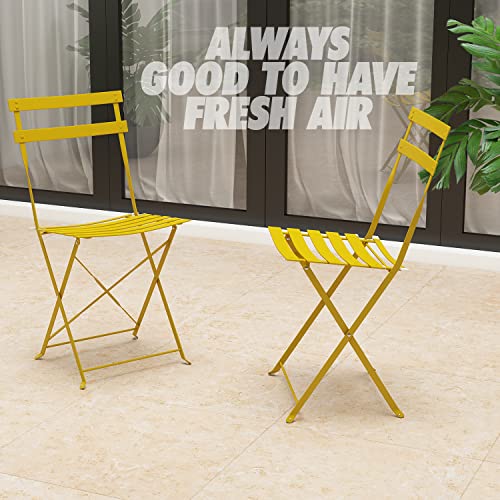 Pyramid Home Decor 2 Piece Outdoor Bistro Chair Set - Foldable Outdoor Chairs Set Of 2 - Premium Steel Small Patio Chairs, Yellow #TOP4