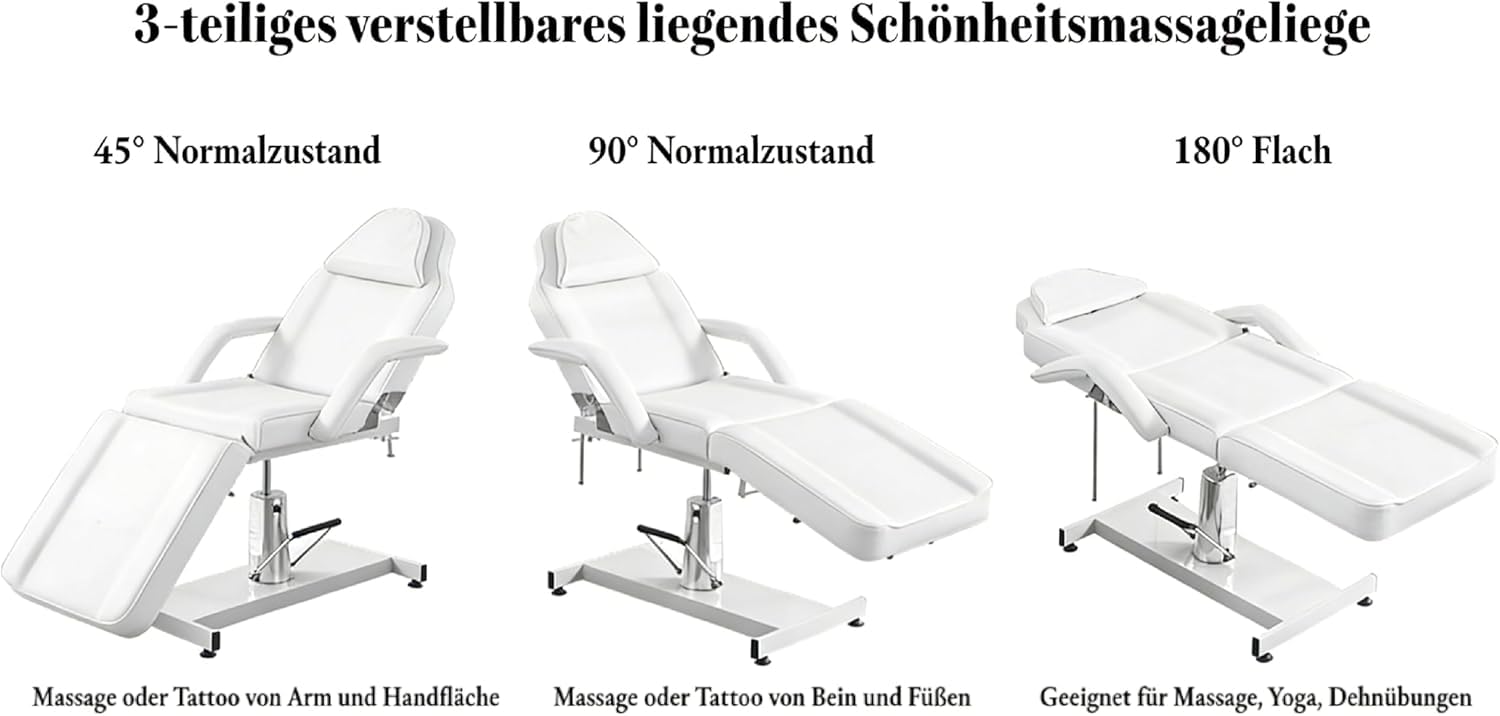 LSLIFE Professional Hydraulic Beauty Bett Aufzug Massage Bett Memory Spongemat Ergonomische verstellbare Armbänder wasserdicht PU Leder Für Schönheitssalons, SPA und Heim (Weiß)