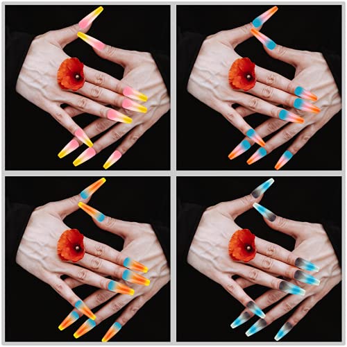 240 Pieces Extra Long Gradient Ballerina Press on Nails Glitter Acrylic Coffin False Nails Full Cover Fake Nails Tips with a Crystal Nail File for Nail Art Salon DIY Decoration (Gradient&Glitter) - Thumbnail 3