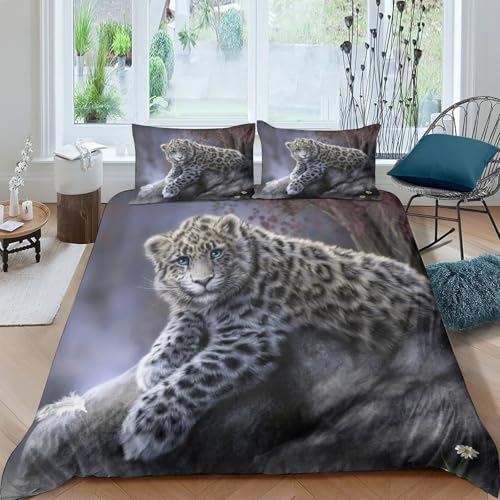 Parure de lit léopard des neiges 140x200 housse couette microfibre - 4