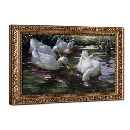 Impression sur toile quatre canards sur l'étang Koester 40x61 cm