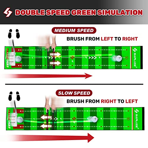 Image of SAPLIZE Golf Putting Mat, Visible Trajectory Tracing, Multiple Training Modes, with Putting Alignment Mirror and Adjustable Green Slopes, Putting Green Matt for Indoors and Outdoors