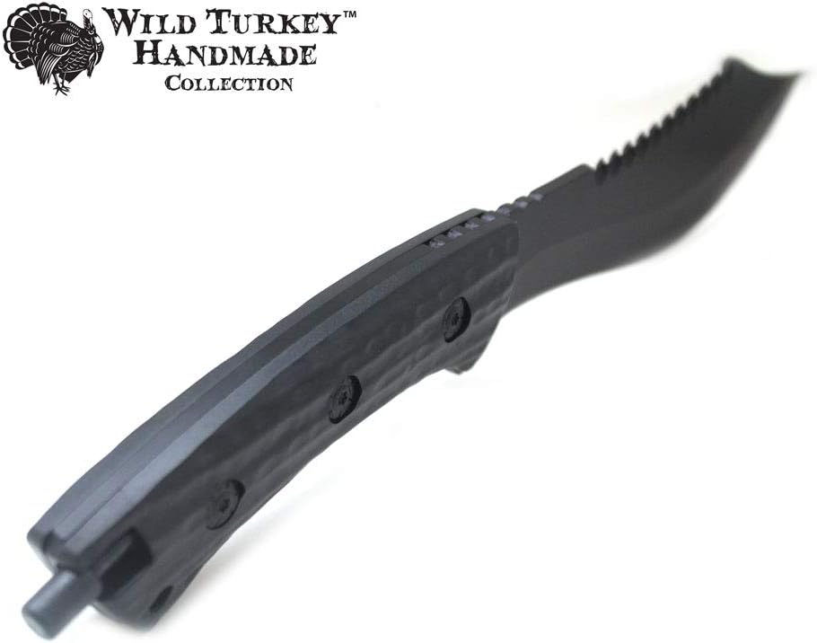 Wild Turkey Handmade 12" Heavy Duty Full Tang Fixed Blade Hunting Knife w/Nylon Sheath (Black)