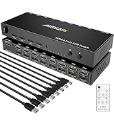 HDMI KVM切替器 、4K@30Hz、8入力1出力、8台PC共有キーボード、マウス、KVMセレクター8ポートHDMI切り替え、Windows/Linux/Macシステムと互換性あり（リモコン付き）