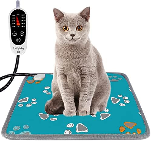 Furrybaby Pet Heating Pad, Waterproof Dog Heating Pad Mat for Cat with 5 Level Timer and Temperature, Pet Heated Warming Pad with Durable Anti-Bite Tube Indoor for Puppy Dog Cat (Green Paw, 18" X 18")
