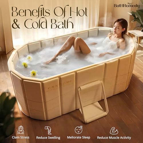 Image of Bath Tub for Adult for Bathroom, Foldable SPA Tub for Home Use with Drainage Hole, Thickened Insulated Ice Bath Tub, Inflatable BathTub for Adults, Ice BathTub for Adults (Yellow)