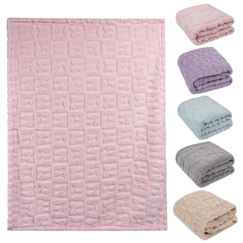 Image of 5 Pcs Baby Blanket Bow Checkerboard Ultra Soft Gift-Ready Plush for Newborns, Nursery & Stroller 30 inchx40 inch Pink Blue Light Brown Green Beige