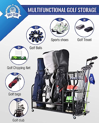 Image of Mythinglogic Golf Storage Garage Organizer, 4-Layer Ball Rack with Casters