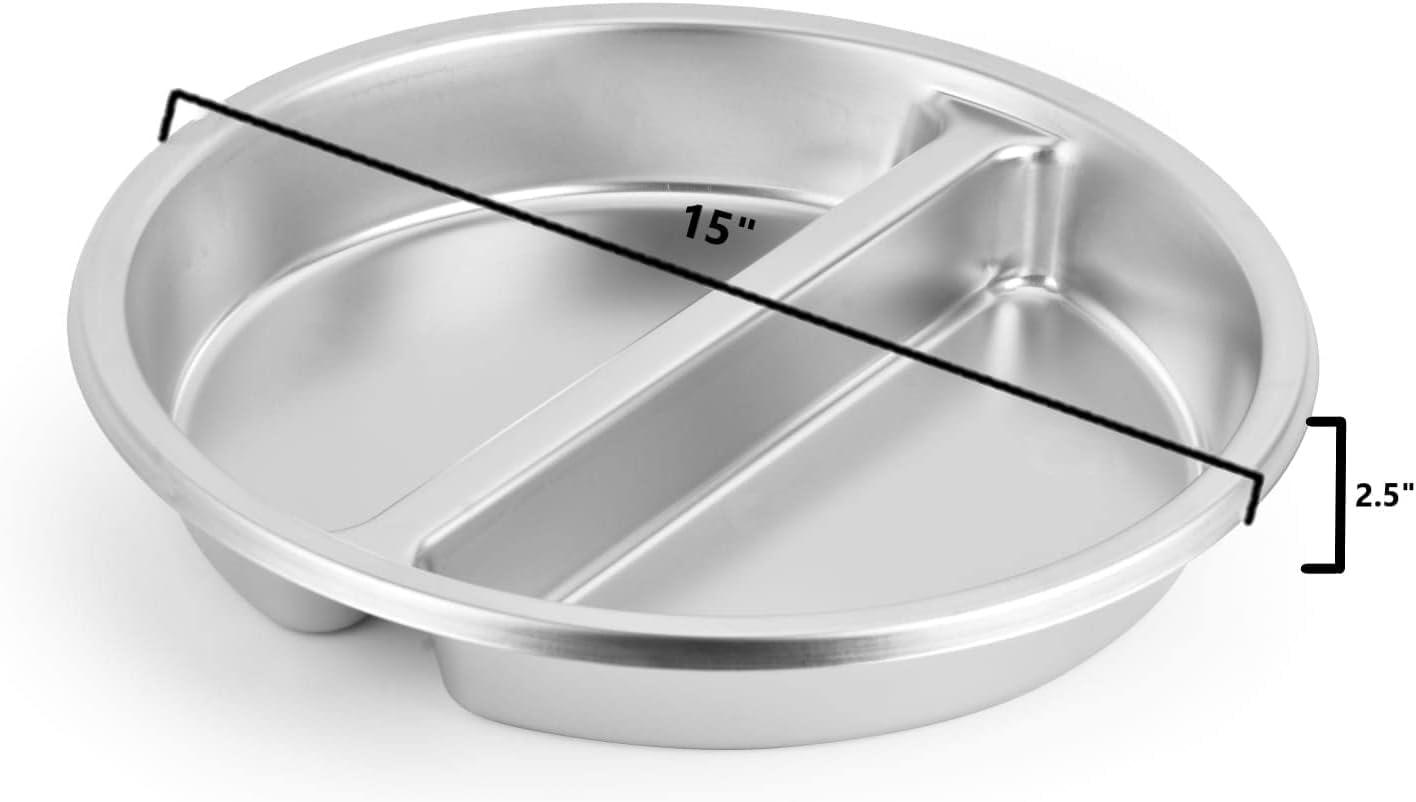 HONHPD Round Divided Food Pan, 304 Stainless Steel 6.8-Liter Food Pan, for 6 Qt Chafer Chafing Dish Food Pan,Round Stainless Steel Basin (2 Half Size)