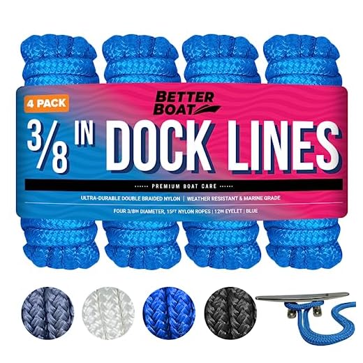 Dock Lines Boat Ropes for Docking 3/8" Line Braided Mooring Marine Rope 15FT Blue 4 Pack