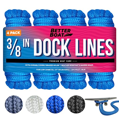 Image of Dock Lines for Boats 3 /8 inch x 15ft, 4 Pack Double Braided Nylon Boat Rope