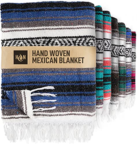 Handcrafted Large Mexican Blankets, Artisanal Handwoven Serape Blanket, Authentic Falsa Blanket, Beach Blanket, Camping Blanket, Picnic Blanket, Outdoor Blanket, Boho Throw Blankets, Petroleum