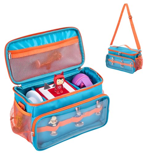 Image of Hautton Carrying Case for Toniebox 2/1 Audio Player, Portable Travel Storage Organizer Bag for Tonies Starter Set, Figures, Headphones and Charging Station with Shoulder Strap and Handle -Blue