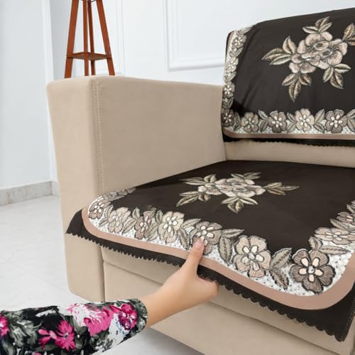 Image of Homerz Premium 'Luxe Series' Sofa Cover | Holland Velvet Fabric | Smooth Finish | Anti-Slip Fleece Backing Couch Protector (Royal, 1 Seater, Seat Cover with Backrest)