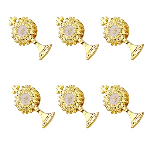 6 Sets of Gold Tone First Communion Lapel Pin Gifts Catholic IHS breastpin for Girl Boy Eucharistic Minister