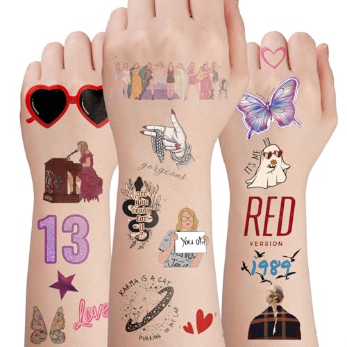 Genibaby 73 Pcs Temporary Tattoos for Music Lover [6 Sheets] Hand Face Tattoo Stickers Birthday Party Favors Decorations Cute Concert Gift Idea for Teens Adult Singer Fans