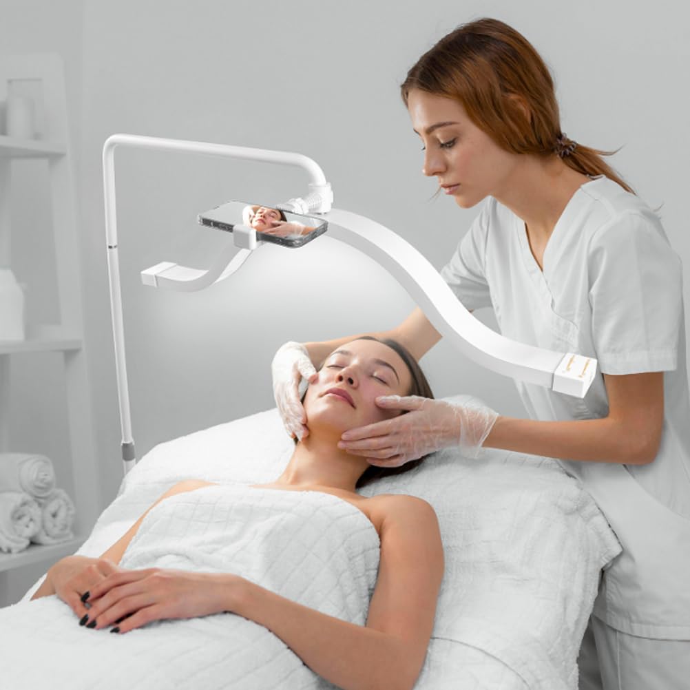 XoTiq LED Half Moon Floor Light for Eyelash Extensions,Foldable Half Moon Light for Lashes, Adjustable Brightness & Height & Warm for Tattoo Artists, Nail Techs, Estheticians white