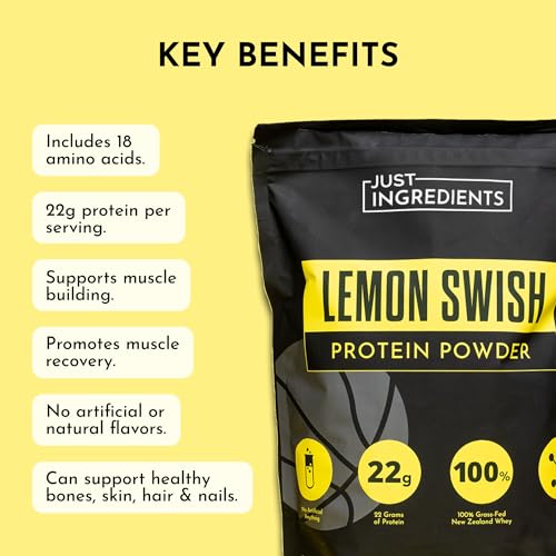 Image of JUST INGREDIENTS Lemon Swish Protein Powder - Grass-Fed Whey, Lemon Flavor - 1.44 lb,