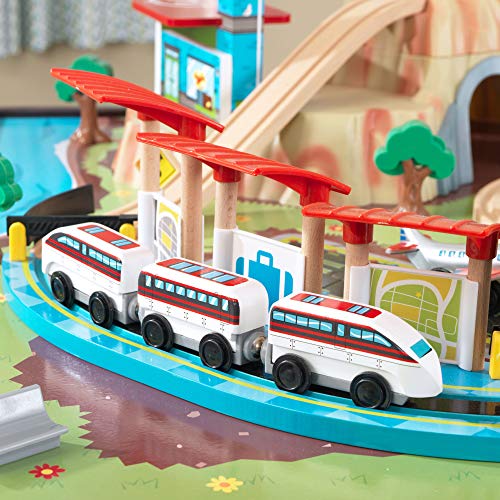 Kidkraft Aero City Wooden Train Set & Table With 80-Pieces And 4 Storage Bins, Espresso #TOP7