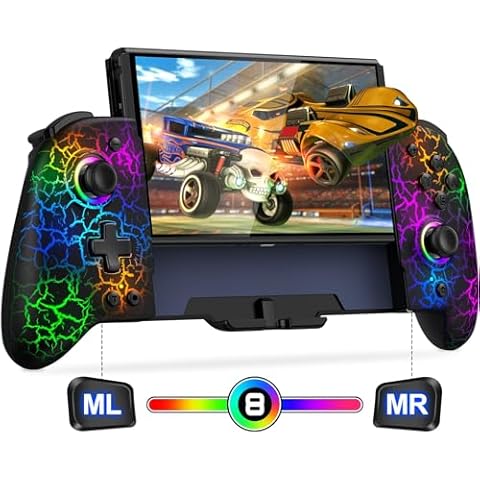 Switch Controller for Nintendo Switch/OLED, (No Drift, No Deadzone) Hall Effect Joystick Wireless Switch Controller With 9 Lights Color. One-Piece Switch Joypad for Those Who Prefer Handheld Mode Cover