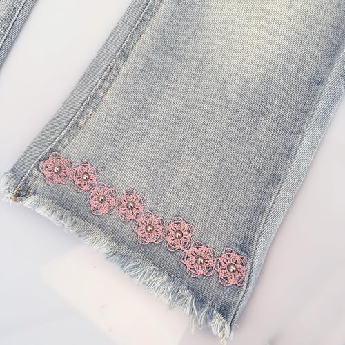 Peacolate 2-10Years Little Big Girls Spring Autumn Embroidered Jeans Trousers Pants for Kid4