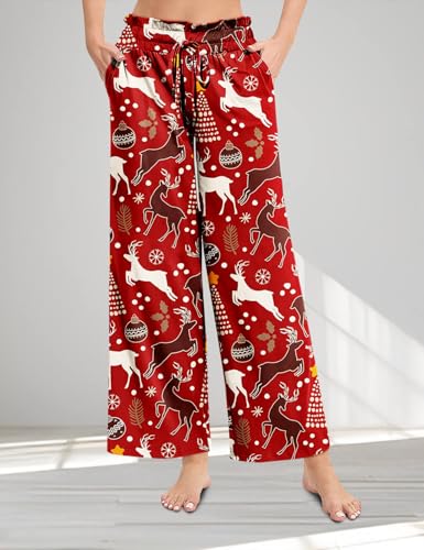 Palazzo Lounge Pants for Women Casual High Waist Drawstring Wide Leg Pants Cropped Trousers with Pocket