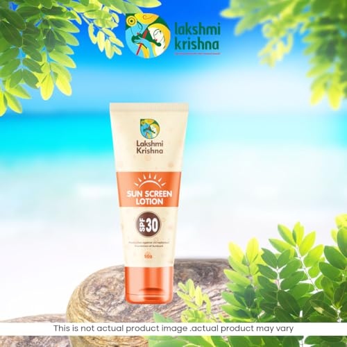 Image of LAKSHMI KRISHNA NATURALS Sunscreen Lotion SPF 30 | Water-Resistant, Non-Greasy Formula | UVA /UVB Protection for Face & Body | Enriched with Vitamin E & Aloe Vera | Lightweight & Fast Absorbing