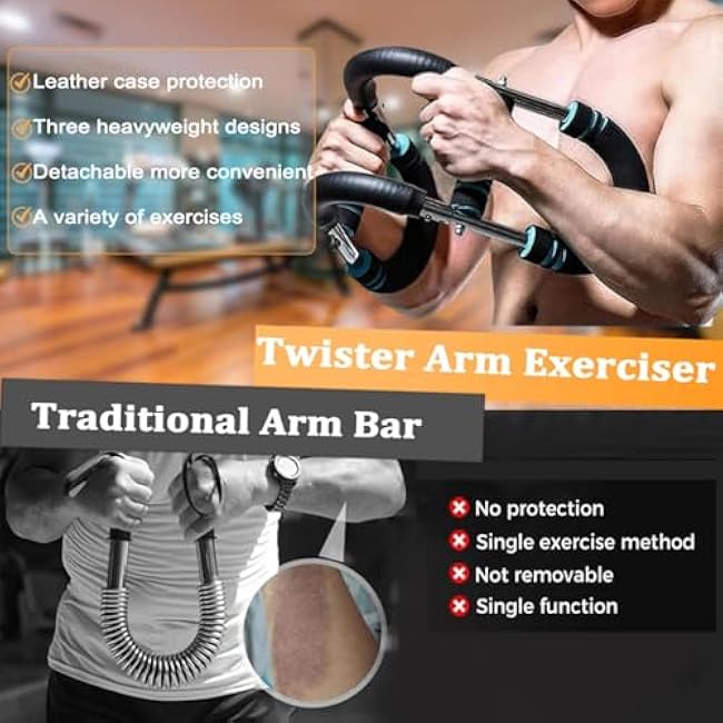 Twister Arm Trainer - Adjustable Forearm Strengthener, Arm Exercise Equipment, Chest Workout Equipment, Portable Spring Resistance for Home Workout Equipment (Blue)