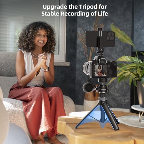 Image of Mobilife Small Camera Tripod Multifunctional Vlog 2 in 1 Tripod Stand with Cold Shoe for Mirrorless /Action Camera Phone 360 Rotation Aluminum Extendable Stand for YouTube Live Stream Travel