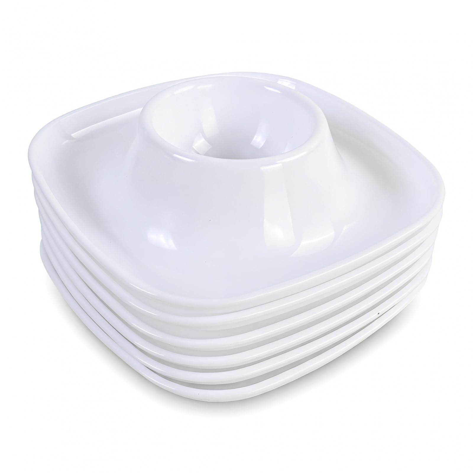 6 Pcs Egg Cups Set, White Plastic Egg Holders for Soft and Hard Boiled Eggs, Stackable Egg Stand Plates Tray, Dishwasher Safe, Classic Style Breakfast Tableware for Home and Restaurant (Square)