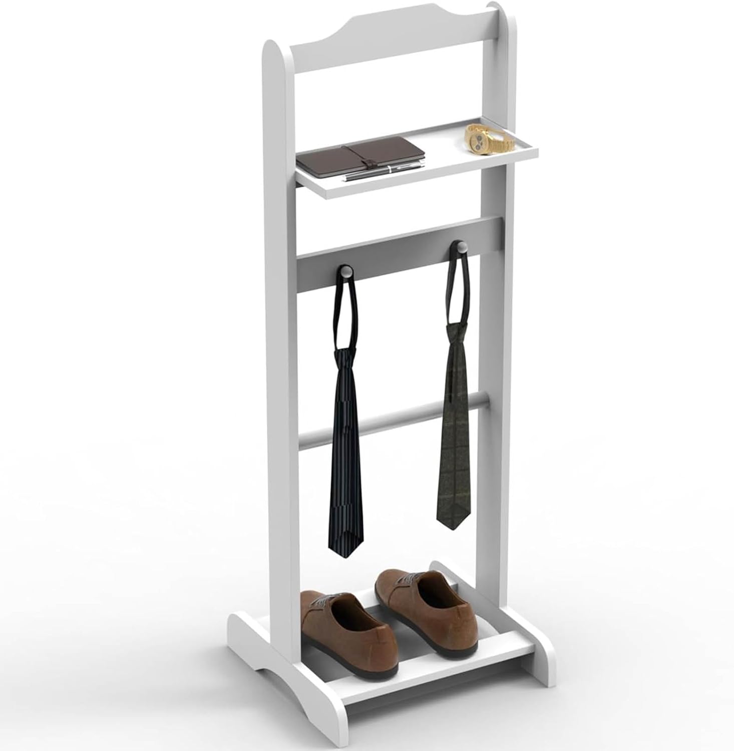 Valet Stand, For Men With Coat Hanger, Hat Holder, Tie & Belt Hooks, Shoe Rack, Suit Valet Stand With Top Tray - Entryway Office Living Room Organizer