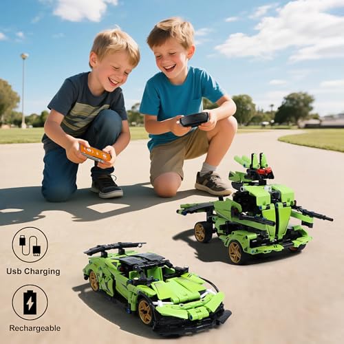 Image of IQKidz STEM Building Blocks Kit for Kids - 2 in 1 Remote Control Race Car and Robot Toy, Great Gift for Boys, Teens Age 6 7 8-12+ Year Old Who Love Engineering and RC Sports Car Toys