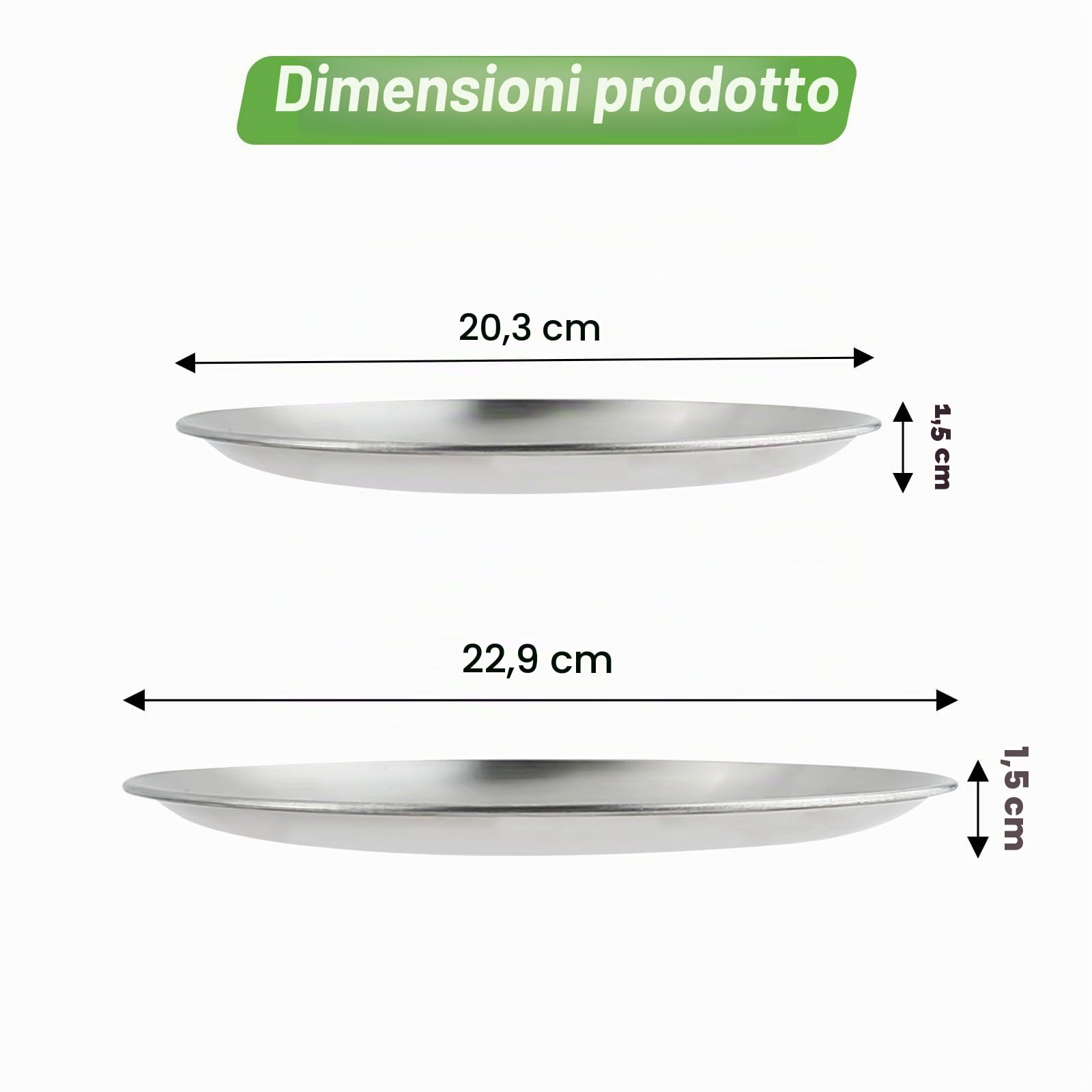 Set di 6 piatti in acciaio inox 18/8, 20,3 e 22,9 cm, 304 metallo, per bambini e adulti, piatti da portata rotondi per ristoranti, antipasti, colazione a buffet, campeggio (argento)