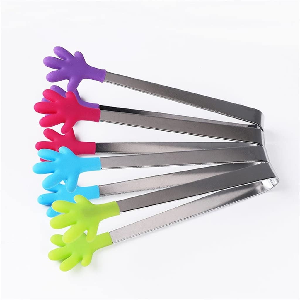 Hand Shape Removable Food Tong Non-slip Stainless Steel Handle Tongs BBQ Clips Kitchen Tools Accessories(Red)