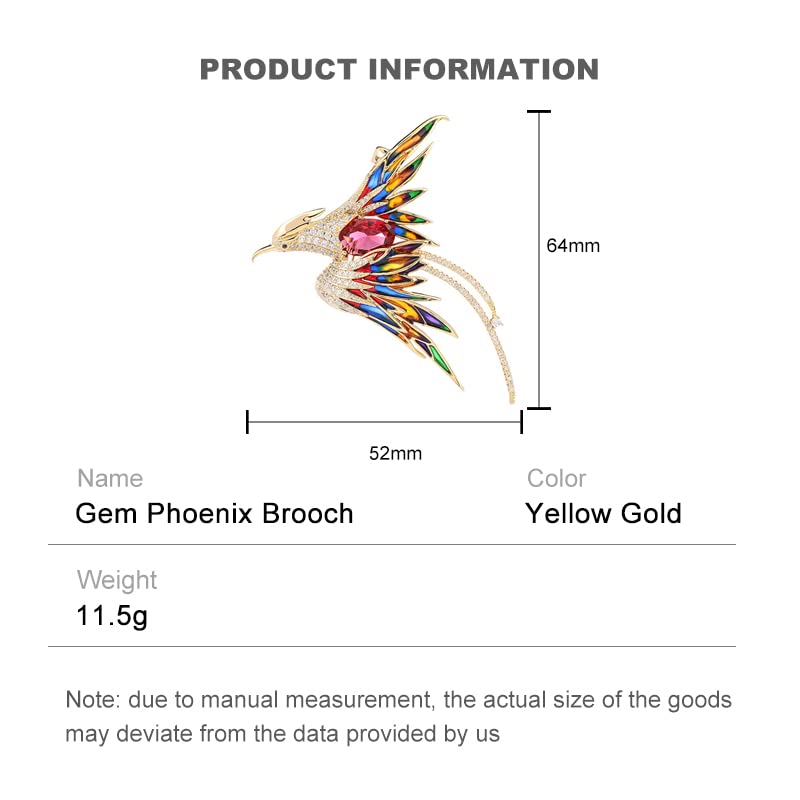 Image of Exquisite 14K Gold Phoenix Brooch for Women, Inlaid with Moissanite and Premium Gemstones, Ideal Luxury Gift for Holidays and Special Occasions