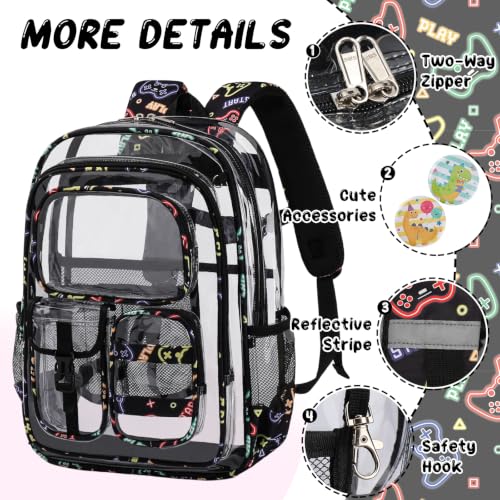 Image of Three-layer Clear Backpack, Heavy Duty Clear Bookbag for Kids, See Through Backpack Transparent Bag for Girls Boys (Game)