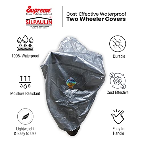 Image of Supreme Silpaulin Multilayer Cross Laminated UV Stabilized Waterproof Two Wheeler Covers for Bike Scooter Scooty Activa to Protect from rain Sunlight dust and Others (Silver Grey, Medium)