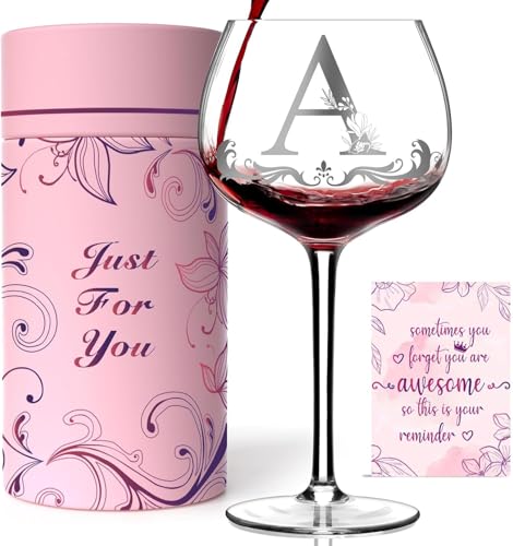 Personalized Monogram Gifts for Women - Customized Initial A-Z Wine Glass Unique Birthday Gifts Wedding Gifts for Women Mom Wife Sister Daughter Friend (Letter A)